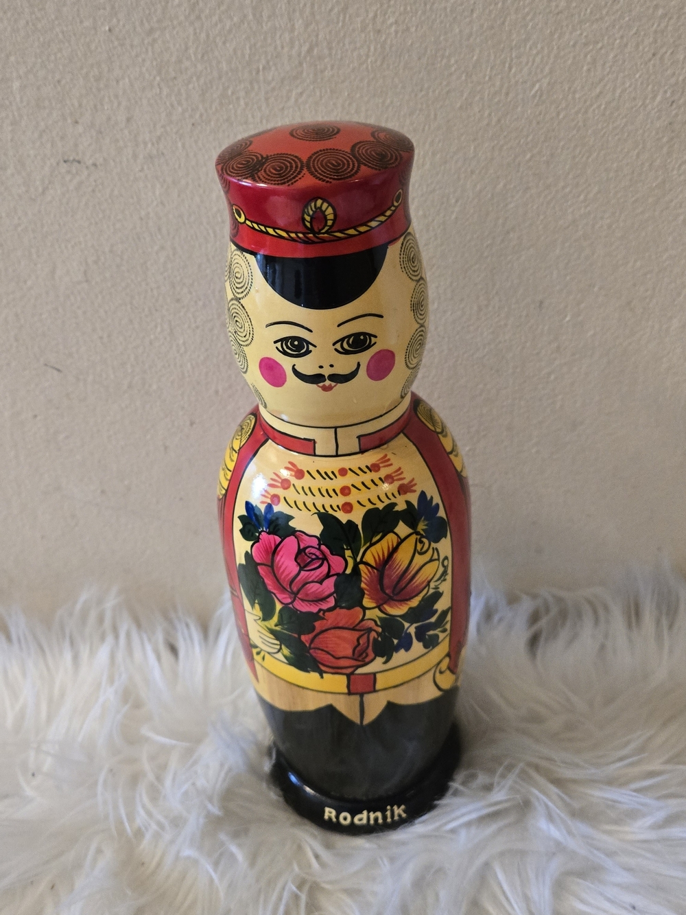 Hand-Painted Yellow & Pink Floral Matryoshka Rodnik Millennium Figurine Doll